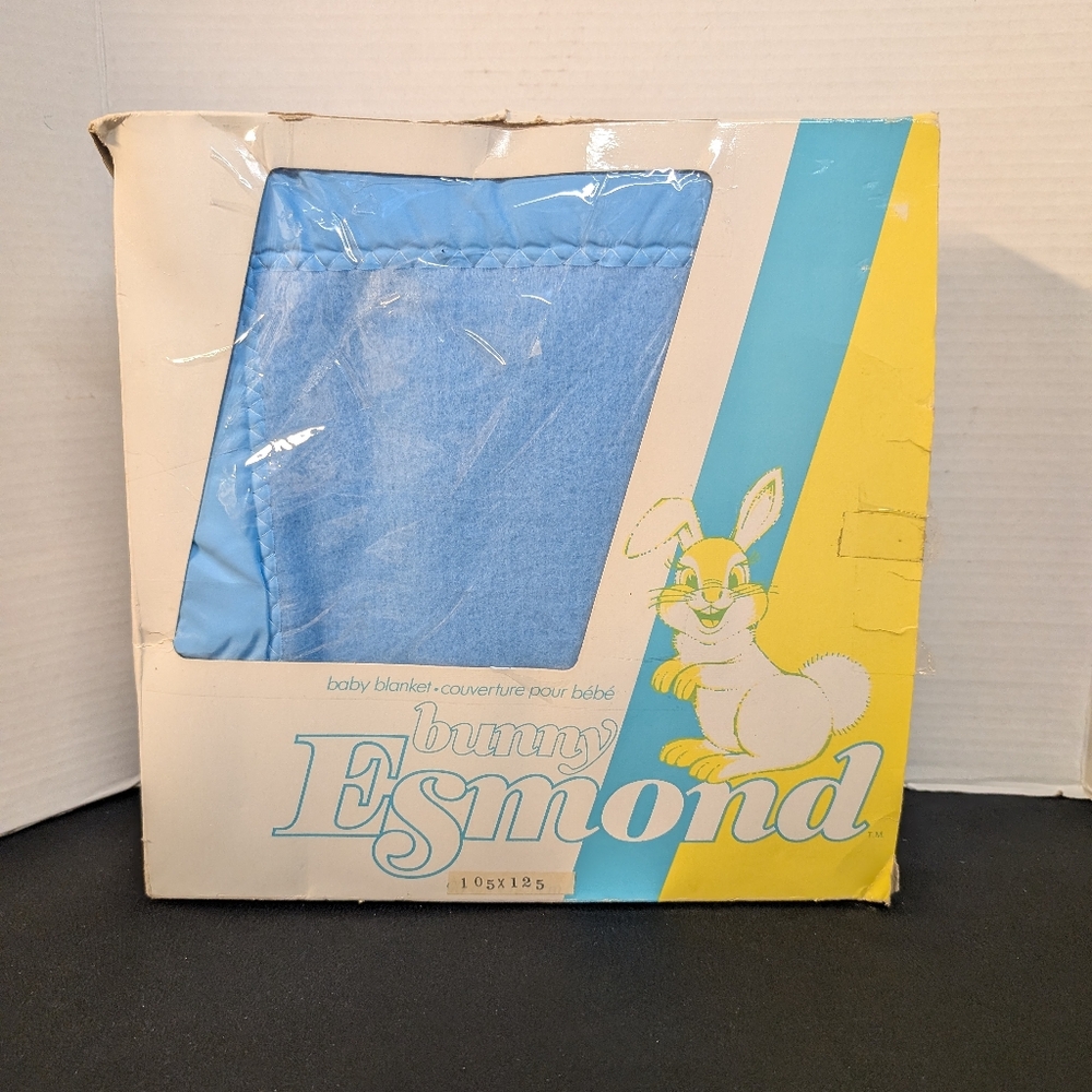 NIB Melody Baby Blanket Satin Trim Bunny Esmond Blue Nursery Crib 41 X 49 inches